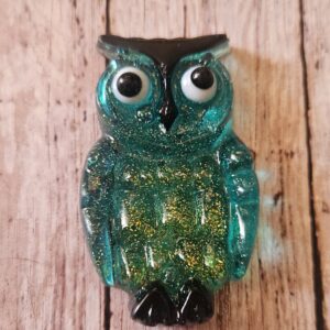 Lucite Reproduction OWL from a 1970's Design in Glittered Turquoise