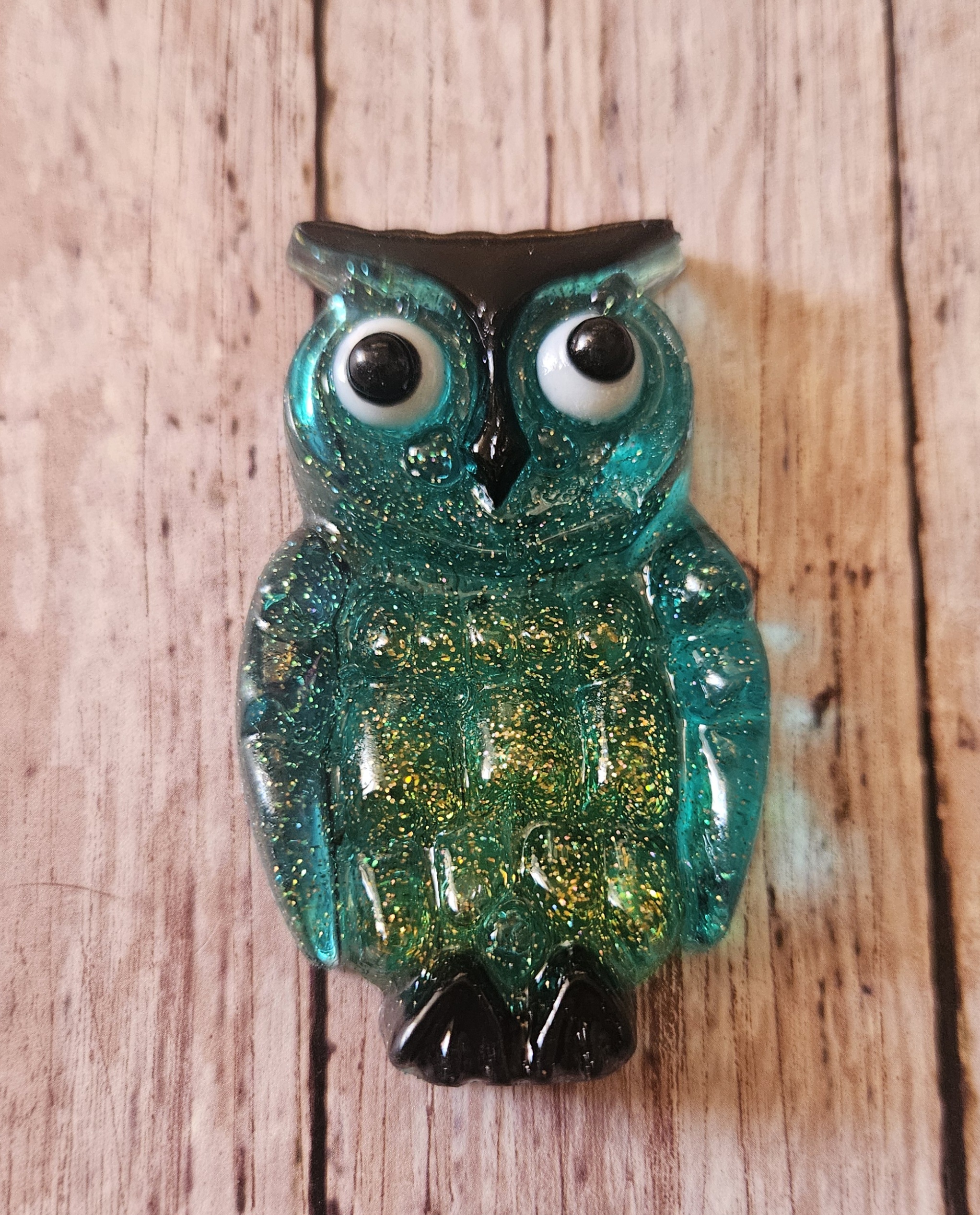Lucite Reproduction OWL from a 1970's Design in Glittered Turquoise