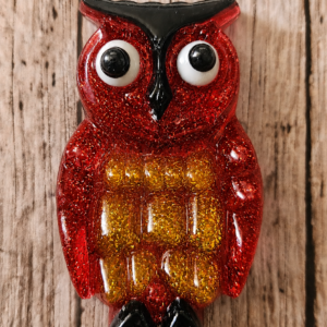Lucite Reproduction OWL from a 1970's Design in Glittered Red