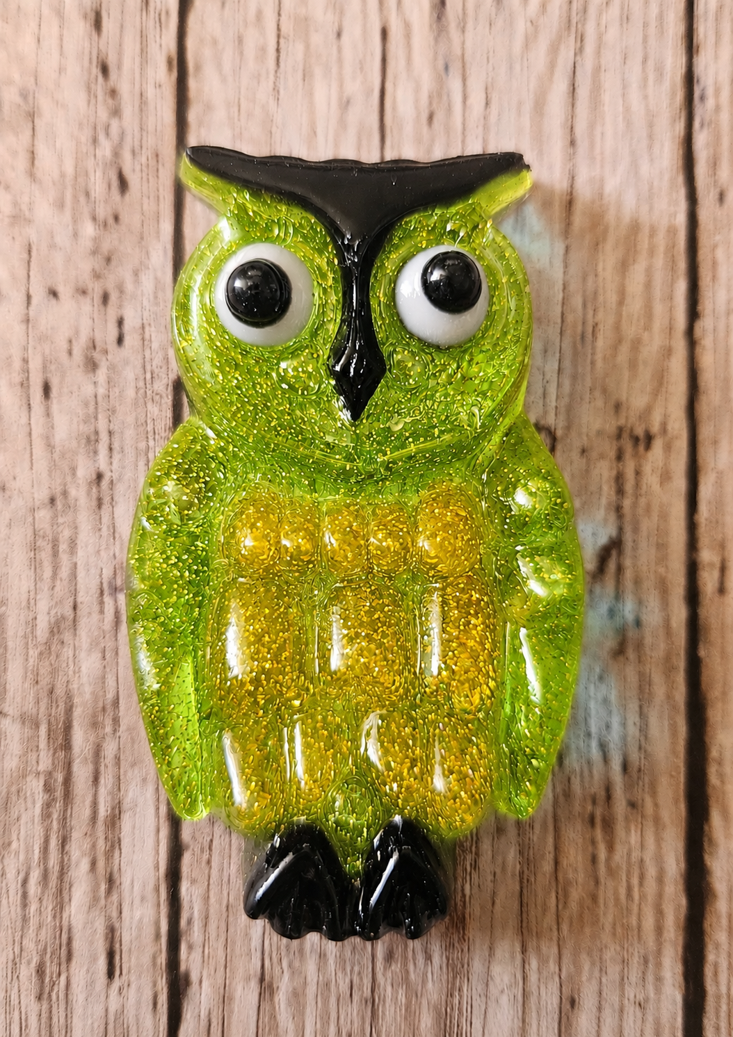 Lucite Reproduction OWL from a 1970's Design in Glittered Neon Green