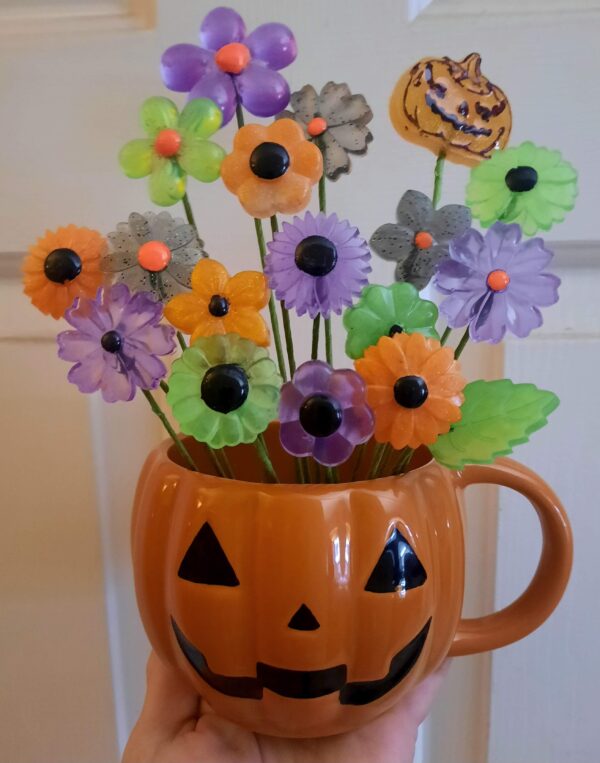 Halloween RETROSTYLE Midcentury Lucite FLOWERS in Pumpkin mug