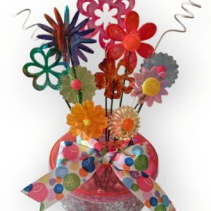 Vintage RETROSTYLE Midcentury Lucite FLOWERS in Acrylic with Pink Sparkly vase