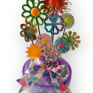 Vintage RETROSTYLE Midcentury Lucite FLOWERS in Acrylic with Purple Sparkly vase