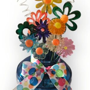 Vintage RETROSTYLE Midcentury Lucite FLOWERS in Acrylic with Navy blue Sparkly Vase