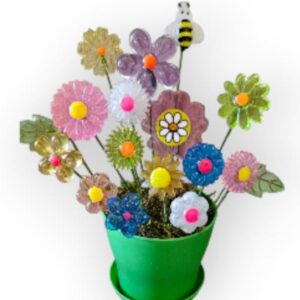 FLOWERS with Happy Face in a flowerpot in Green