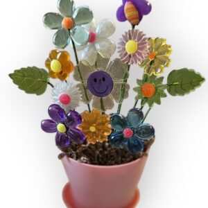 FLOWERS with Happy Face in a flowerpot in Pink