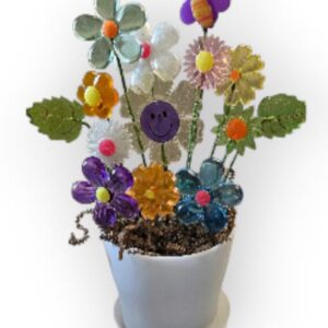 RETROSTYLE Midcentury Lucite FLOWERS with Happy Face in a flowerpot in White