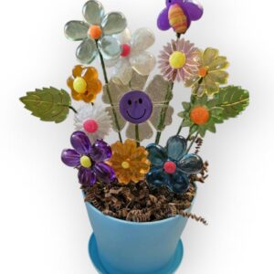 RETROSTYLE Midcentury Lucite FLOWERS with Happy Face in a flowerpot in blue