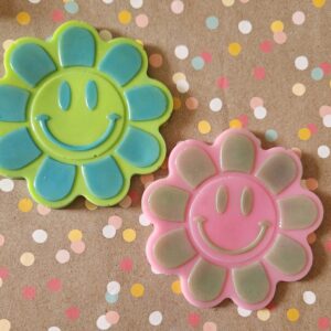 Smiley Face Wallhanging in Lime Green and Turquoise